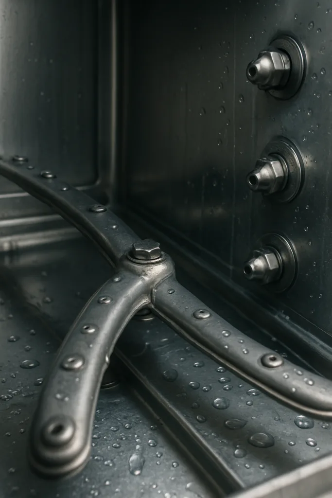 Commercial dishwasher spray arm close-up
