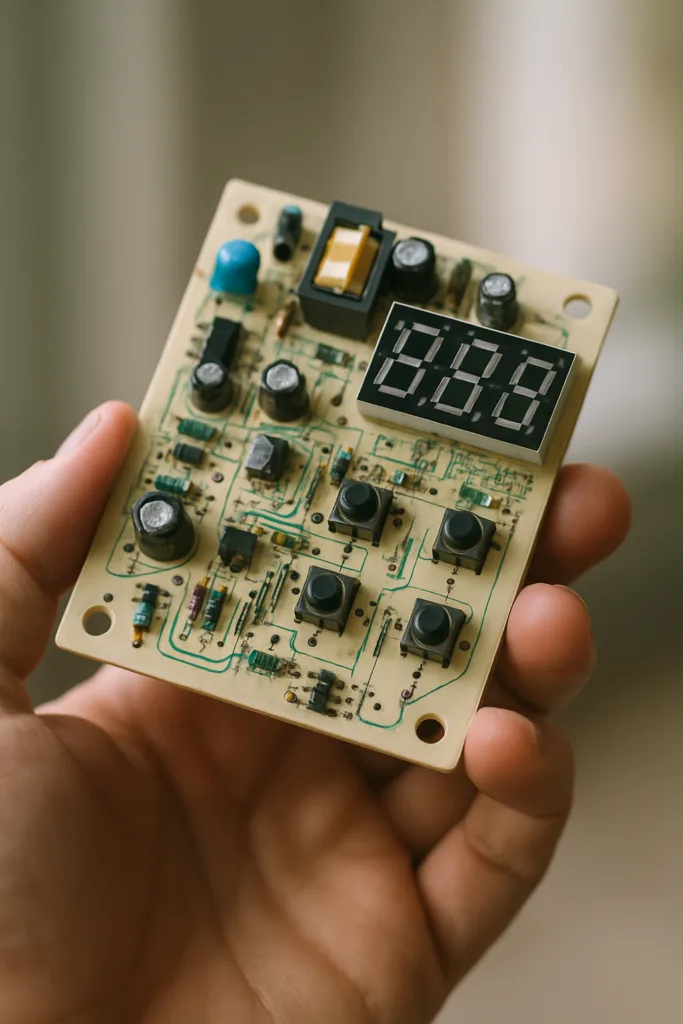 Appliance control board inspected during a repair
