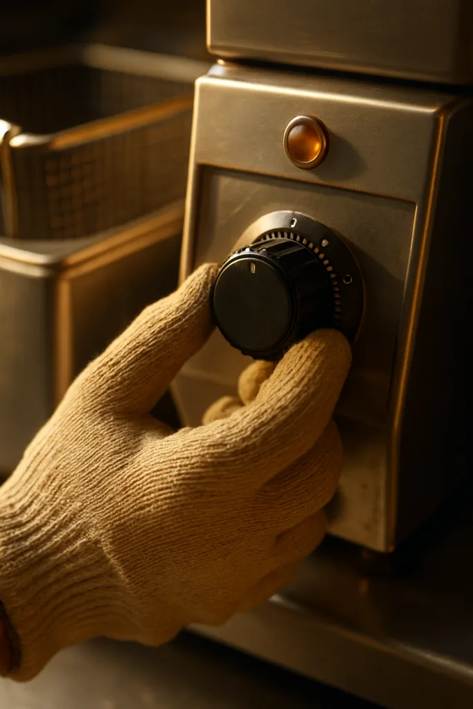 Termostato de una freidora comercial ajustado durante una reparación