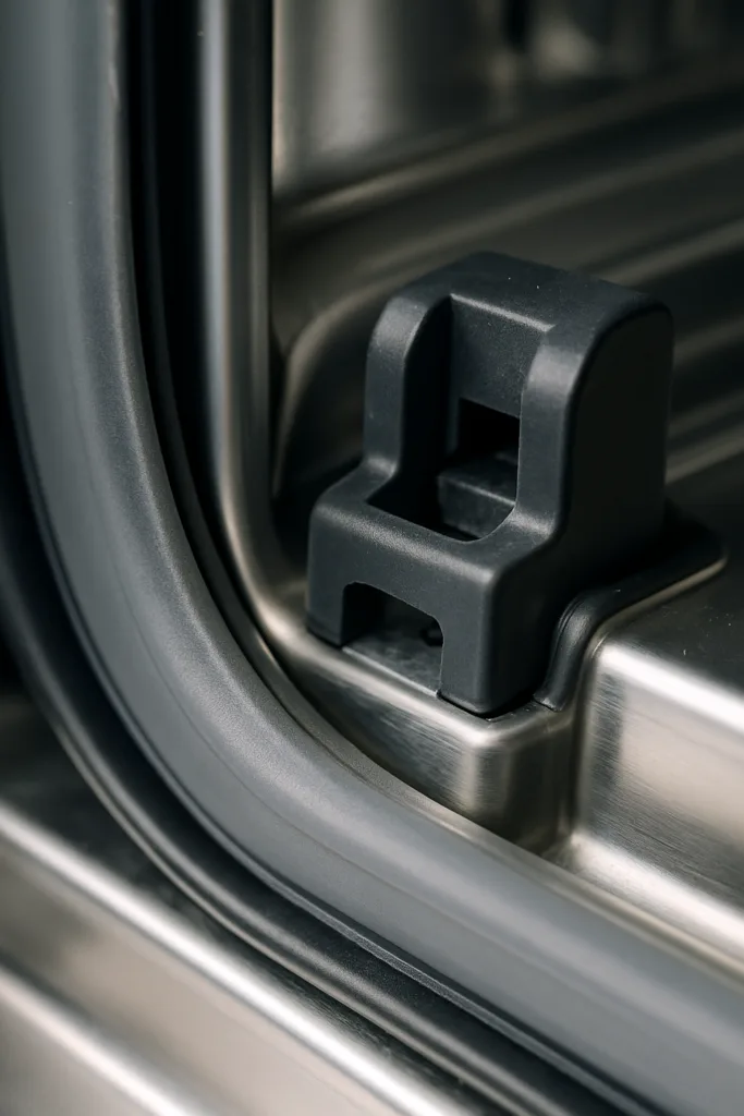 Dishwasher door seal and latch close-up
