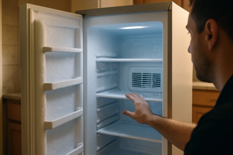 Freezer interior inspected for a cooling issue