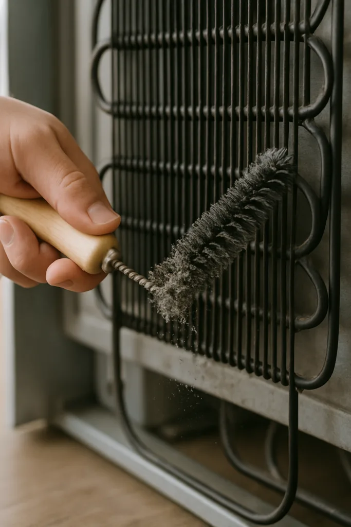 Refrigerator condenser coils cleaned during service