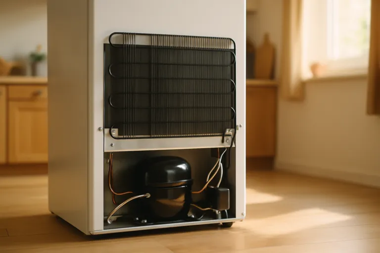 Refrigerator compressor and coils inspected during a repair