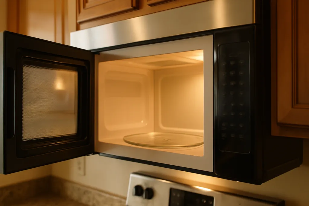 Microwave interior inspected for a repair