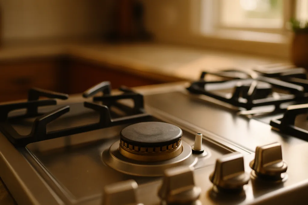 Gas range burner and igniter inspected during a repair