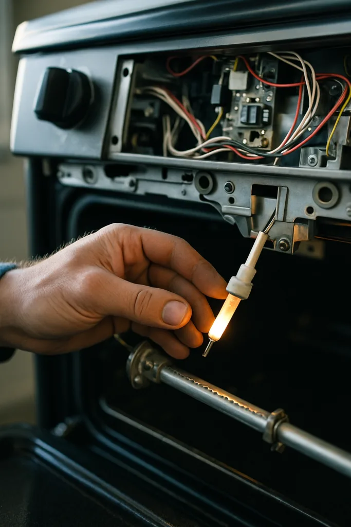 Oven control panel inspected during a repair visit